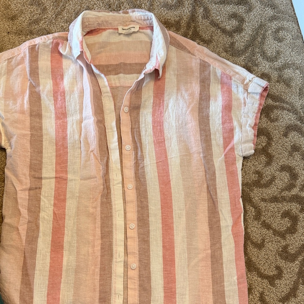 beachlunchlounge Pink and Cream Striped Blouse